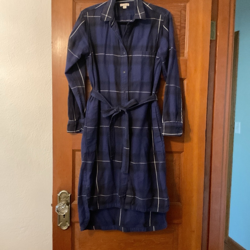 GAP Dark Blue Checkered Long Sleeve Dress